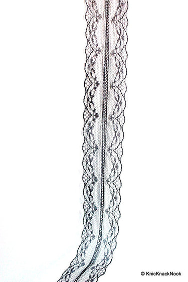 Wholesale Black Embroidered Net Lace Trim Ribbon 45mm wide, Delicate Lace, Lingerie